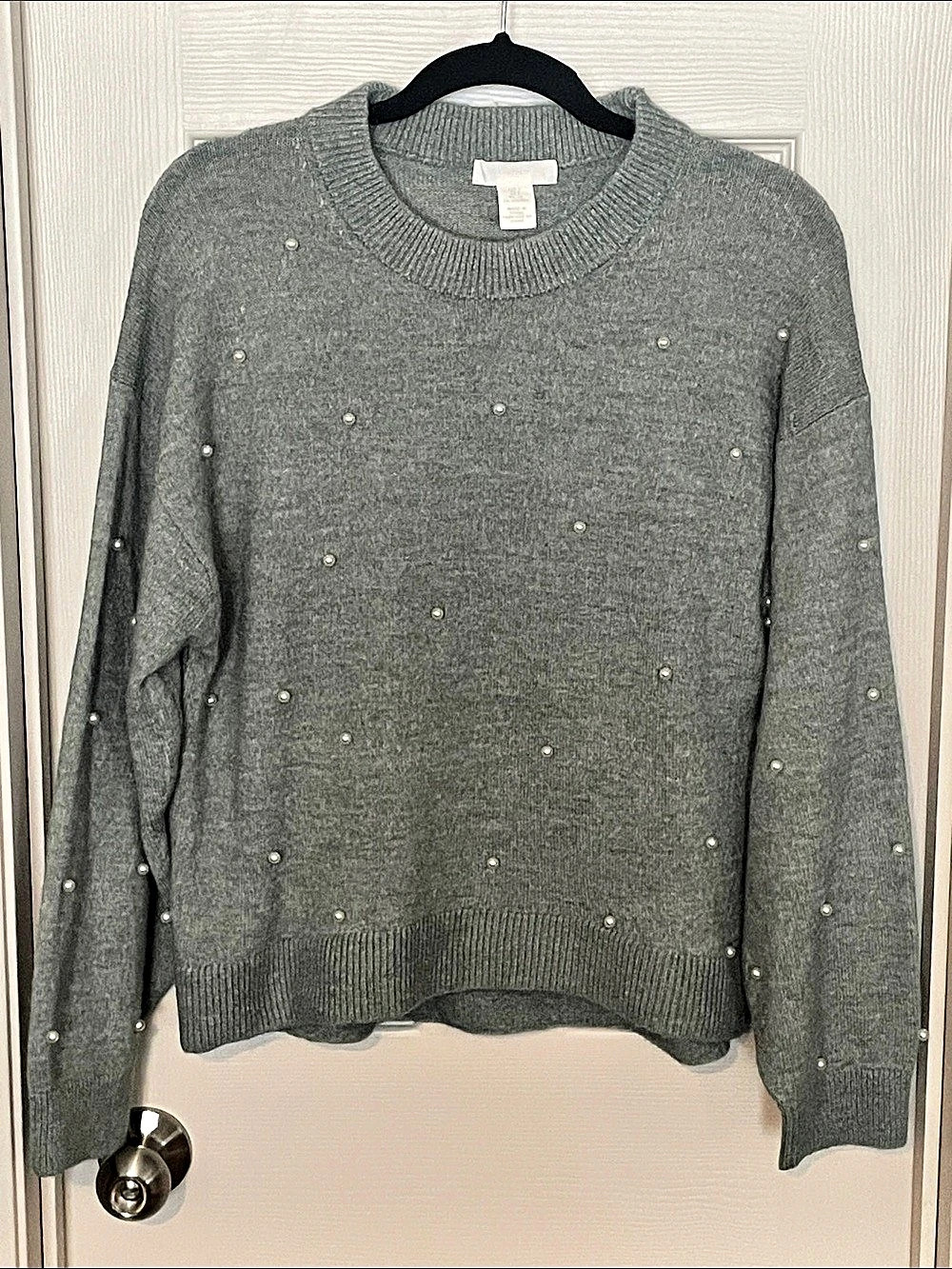 H&M Pearl Embellished Sweater Gray Size Small